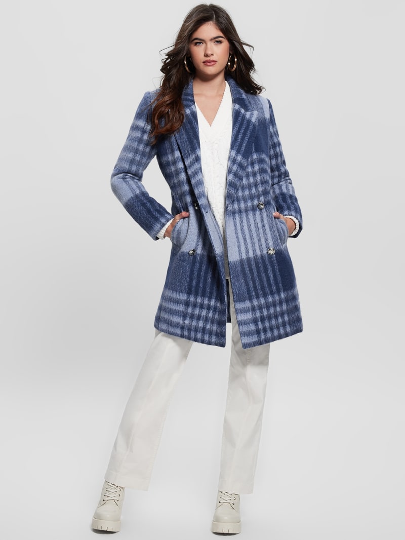 Guess Ramona Plaid Coat - Blue Check