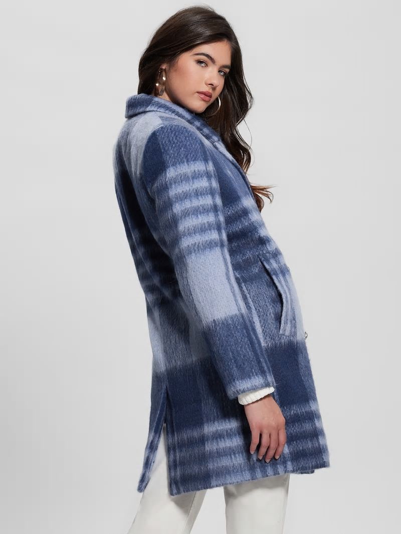 Guess Ramona Plaid Coat - Blue Check