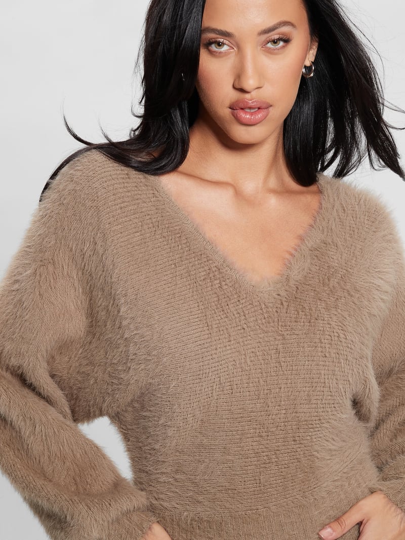 Guess Adeline Fuzzy Sweater Dress - Silk Taupe Multi