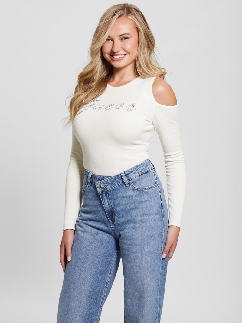 Guess Signature Cold-Shoulder Sweater - Dove White