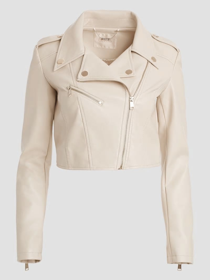 Guess Rochelle Faux-Leather Moto Jacket - Pearl Oyster