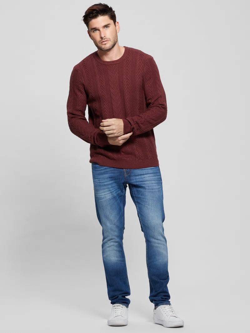 Guess Eco Ethan Cable Knit Sweater - Burgundy Shade