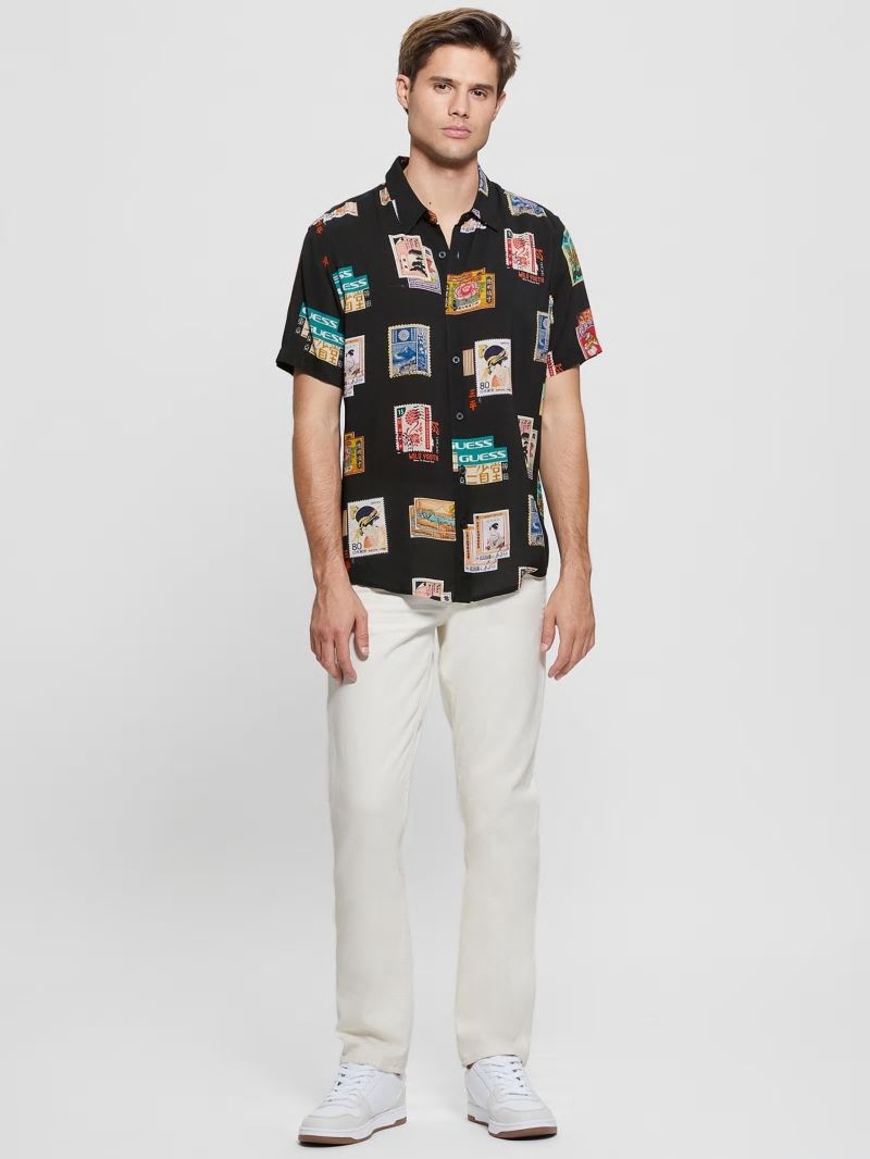 Guess Eco Post Card Shirt - Post Card Collage Jet Bla