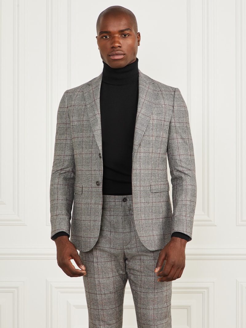 Guess Sean Notched Blazer - Black/White/Red Check