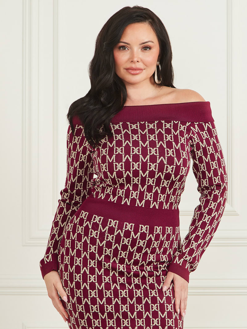 Guess Angelina Off-the-Shoulder Dress - M Allover Jacquard Vinega