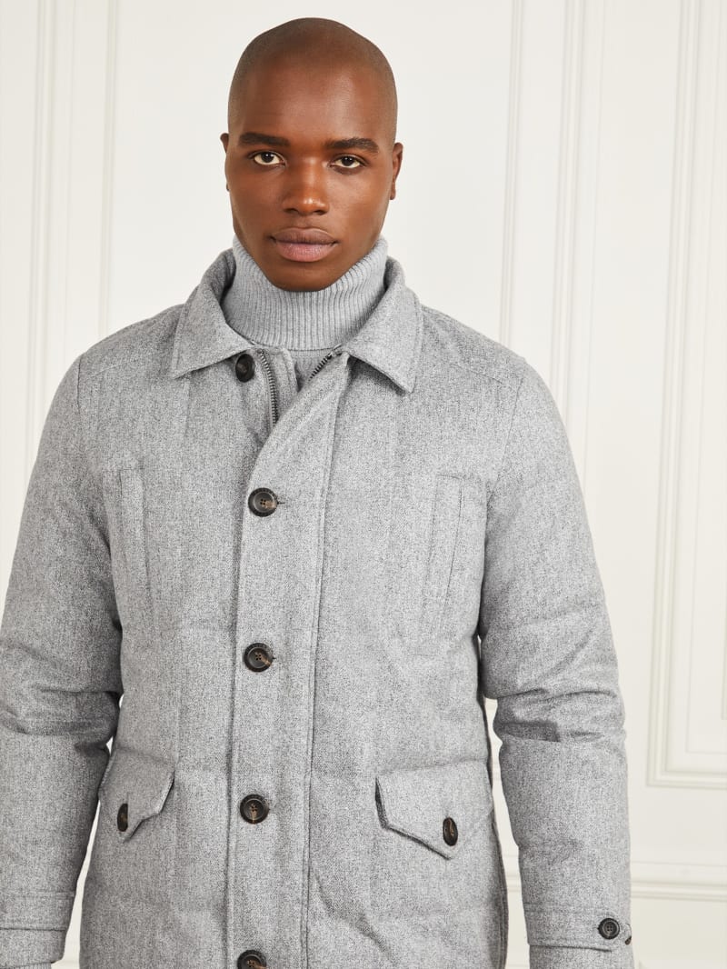 Guess Long Twill Jacket - Grey Herringbone Melange