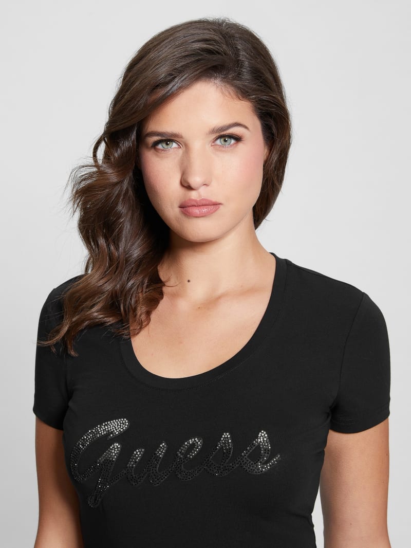 Guess Eco Ombre Rhinestone Monogram Tee - Black