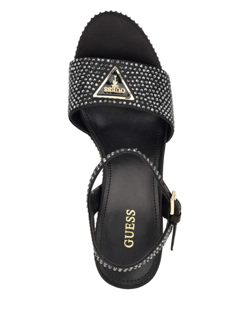 Guess Hippa Rhinestone Wedge Sandals - Black 001