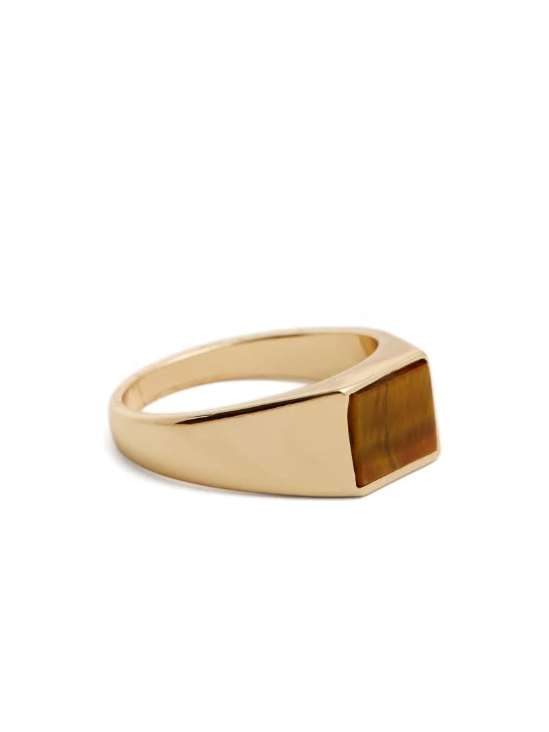 Guess Tigereye Signet Ring - Size 12 - Gold