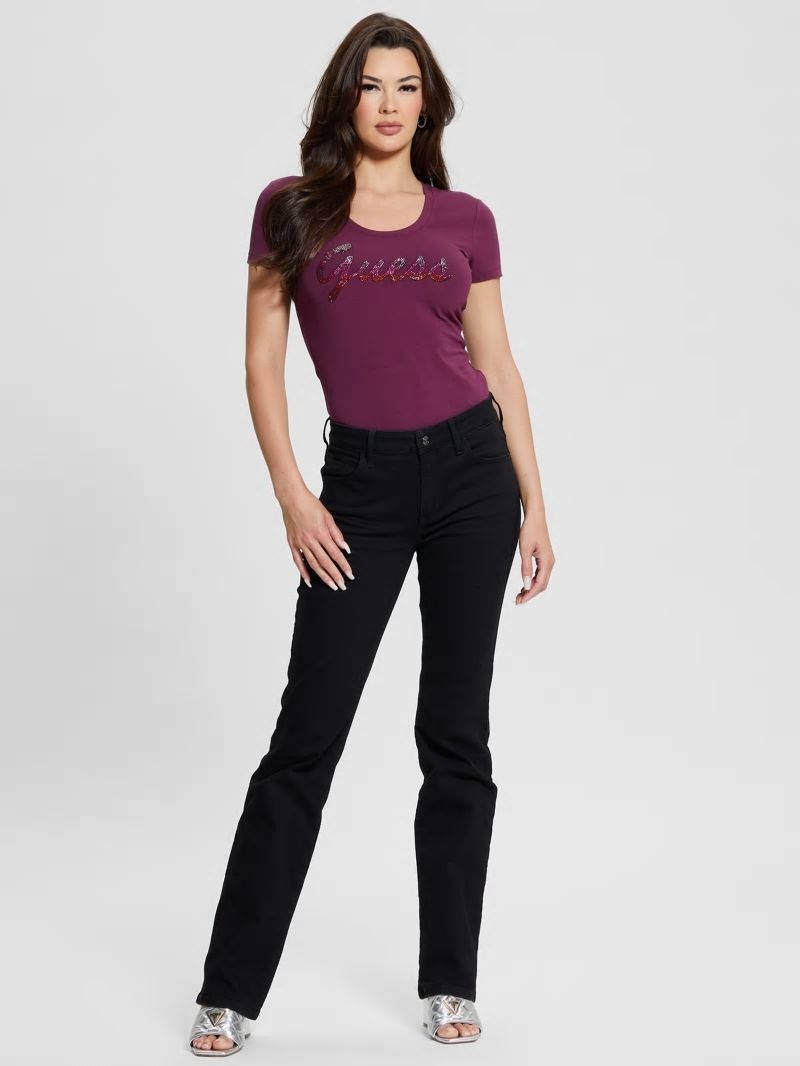 Guess Eco Ombre Rhinestone Monogram Tee - Black Cherry