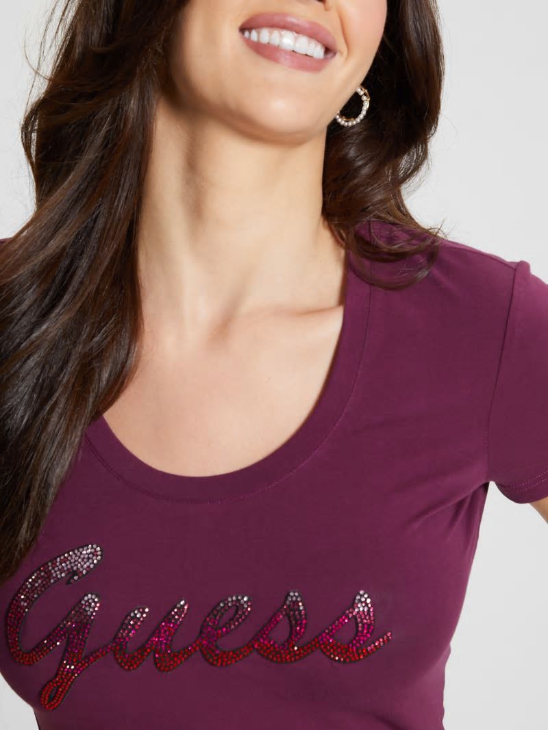 Guess Eco Ombre Rhinestone Monogram Tee - Black Cherry