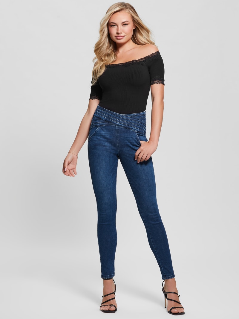 Guess Eco Sculy Pleated Waist Skinny Jeans - Blue Planet