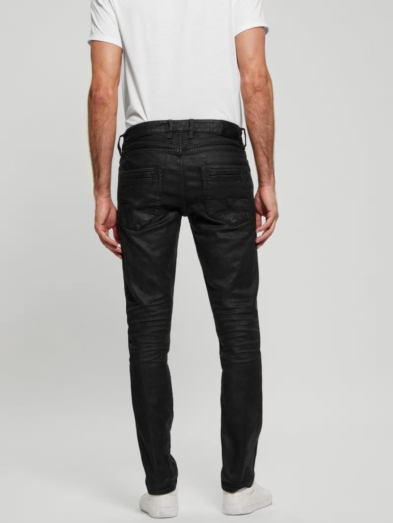 Guess Coated Denim Slim Tapered Zip Jeans - Isotope Black