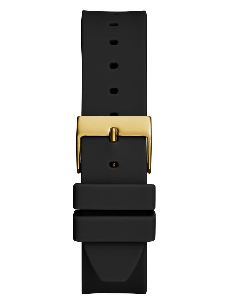 Guess Gold-Tone and Black Silicone Analog Watch - Black Snakeskin