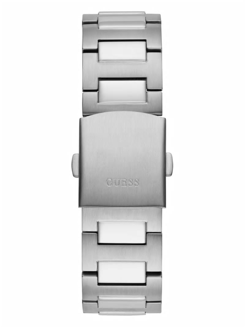 Guess Silver-Tone and Blue Multifunction Watch - Silver