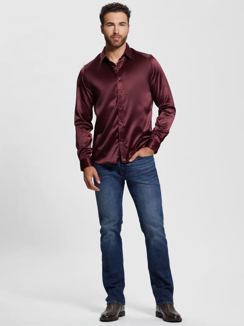 Guess Long-Sleeve Regal Shirt - Red Noir