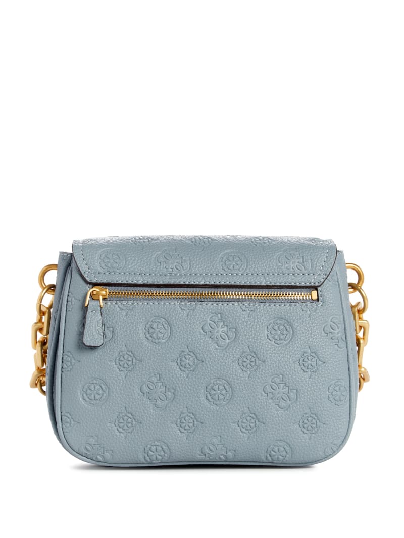 Guess Izzy Peony Tri-Compartment Flap Bag - Light Denim Logo