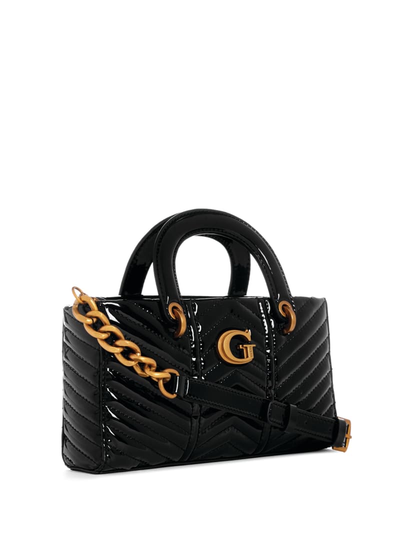 Guess Lovide Patent Mini Satchel - Black Floral Print