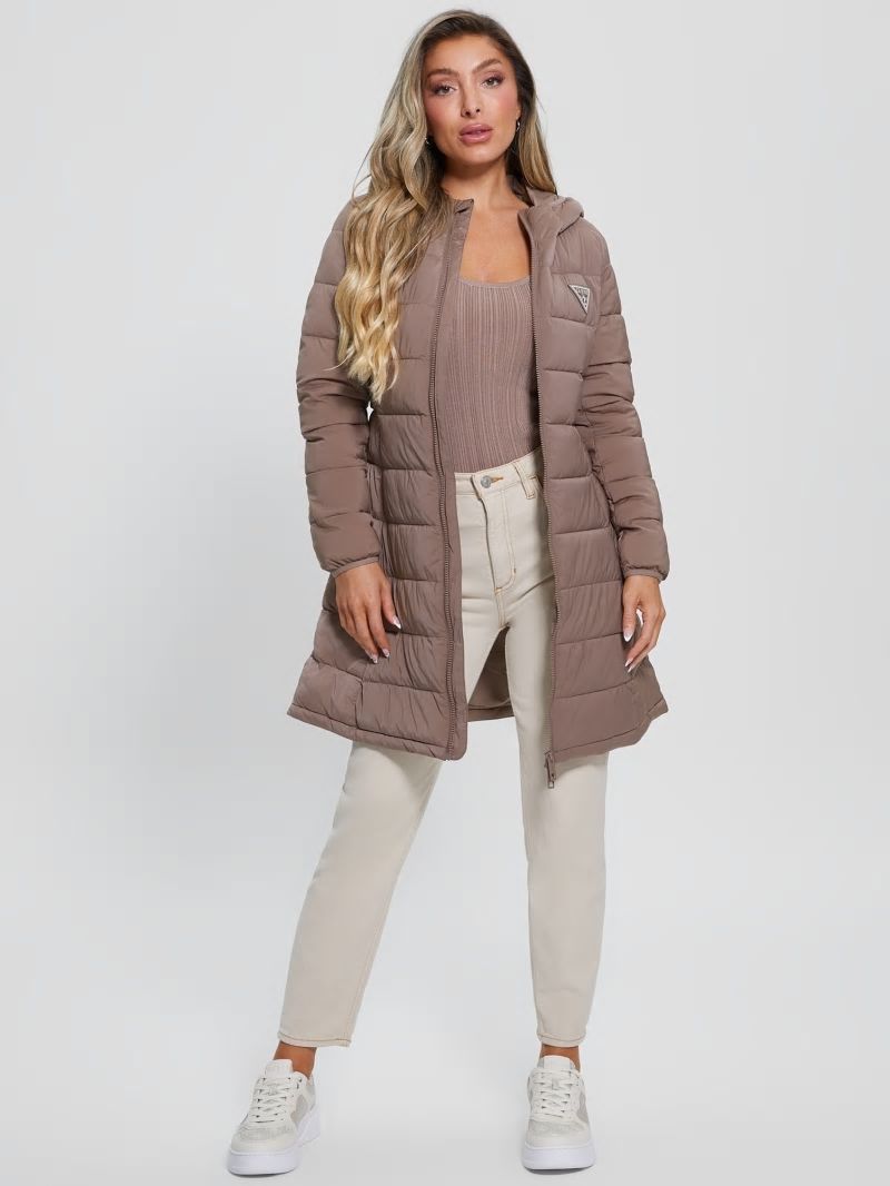 Guess Aleta Long Puffer Jacket - Soft Mink