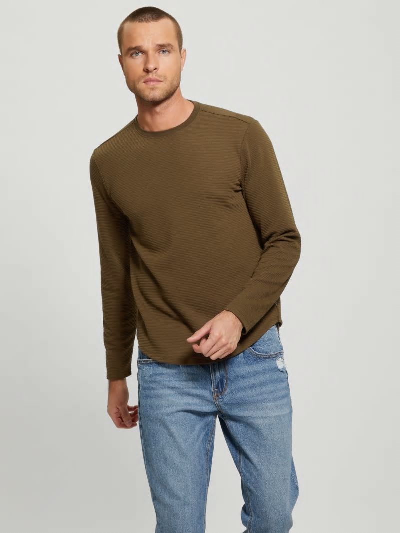 Guess Textured Long-sleeve Tee - Arsenal Green