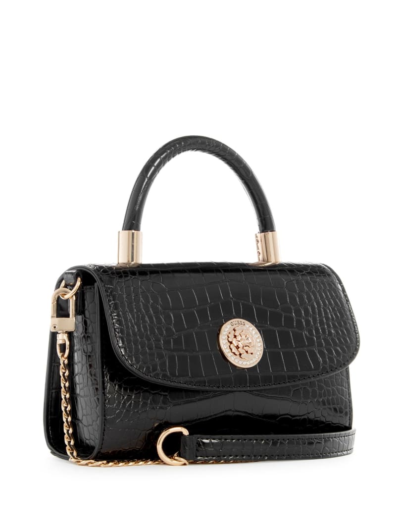 Guess Golden Rock Top-Handle Bag - Black Floral Print