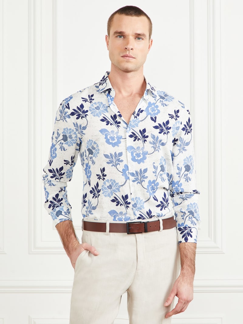 Guess Eco Benny Paul Shirt - Blue Macro Flower Print