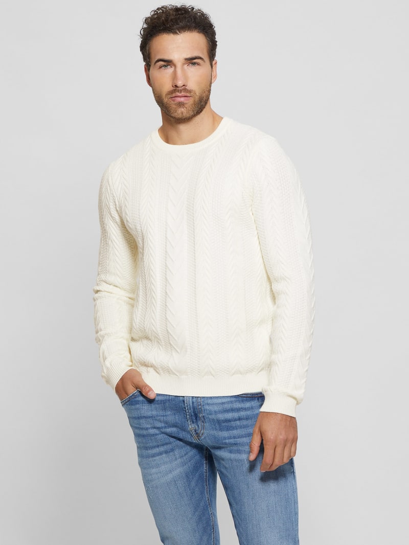 Guess Eco Ethan Cable Knit Sweater - Dove White