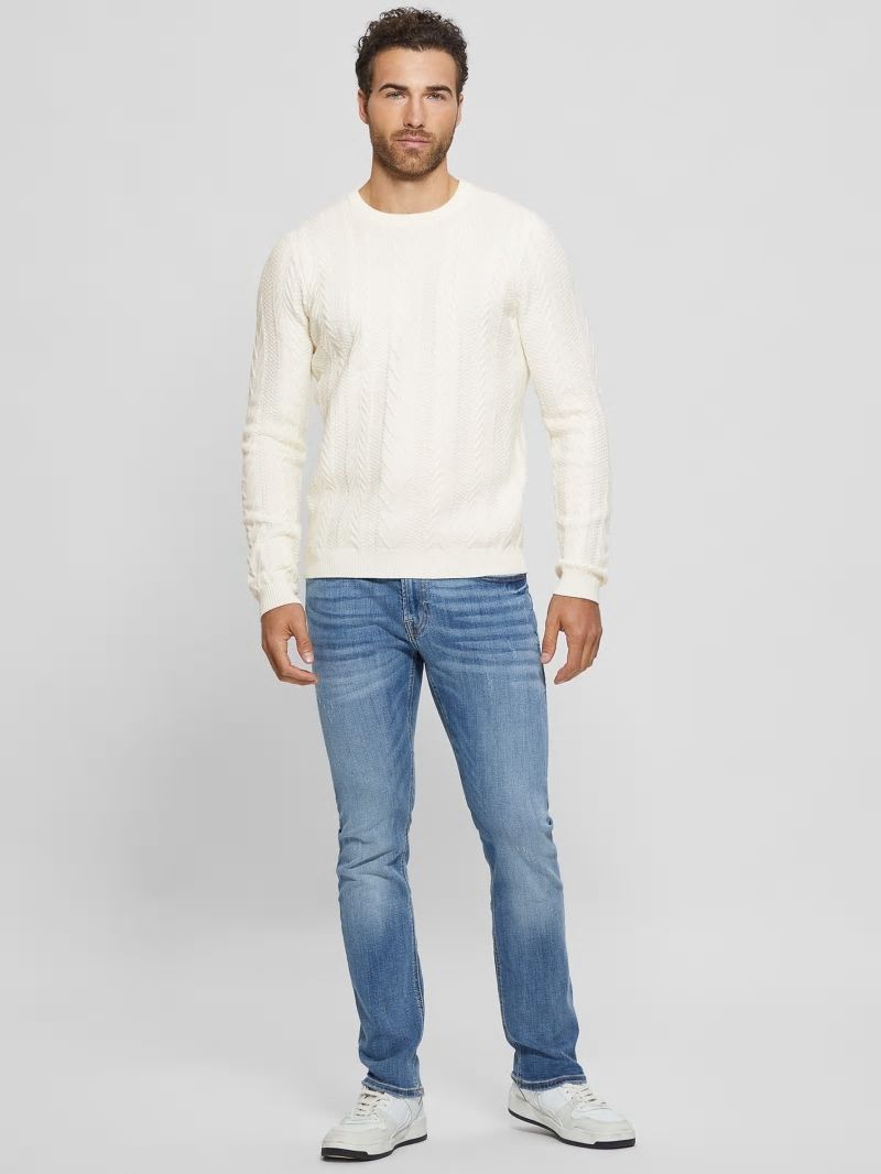 Guess Eco Ethan Cable Knit Sweater - Dove White