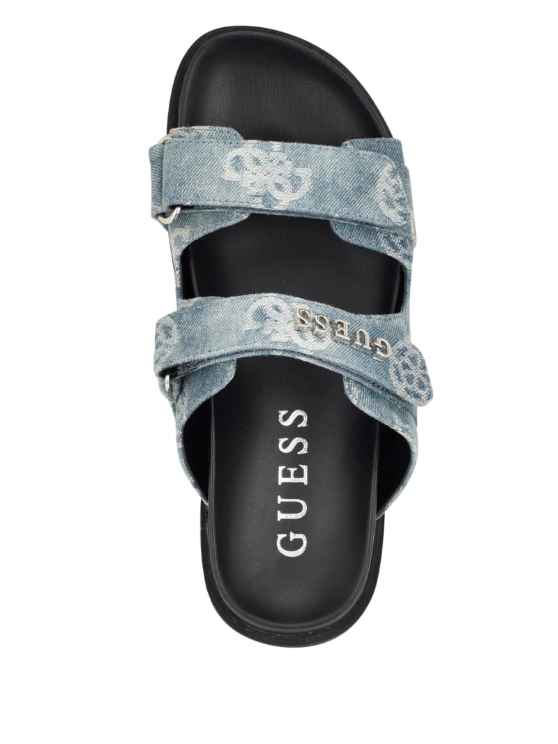 Guess Fabulon Denim Peony Two-Strap Slides - Denim Tie Dye