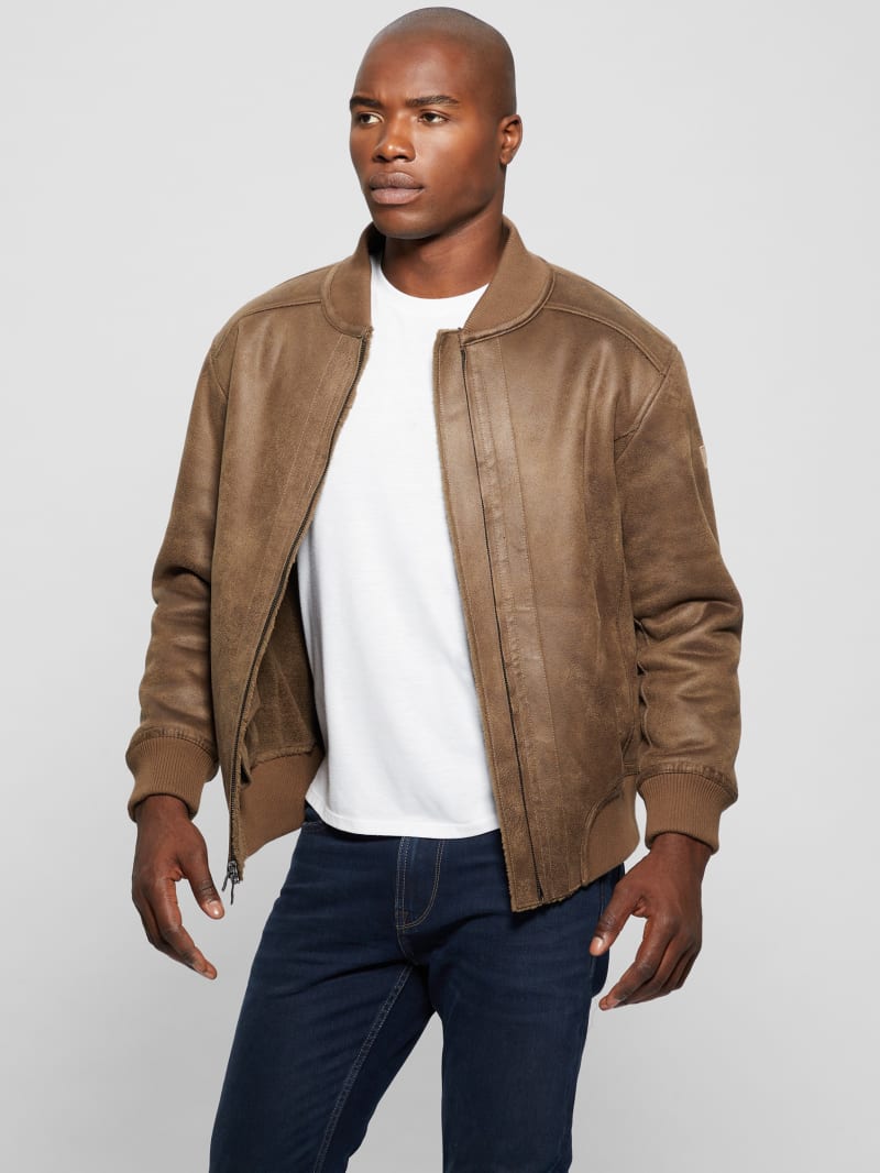 Guess Faux-Suede Aviator Jacket - Teak Wood