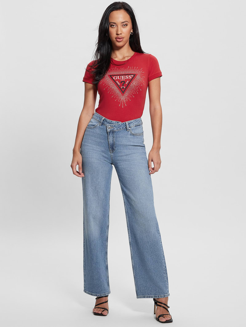 Guess Eco Signature Rhinestone Tee - Chili Red