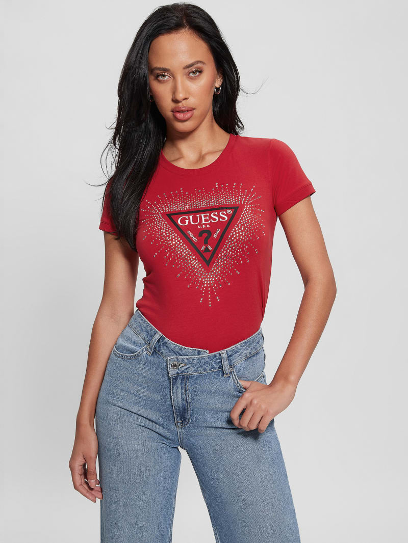 Guess Eco Signature Rhinestone Tee - Chili Red