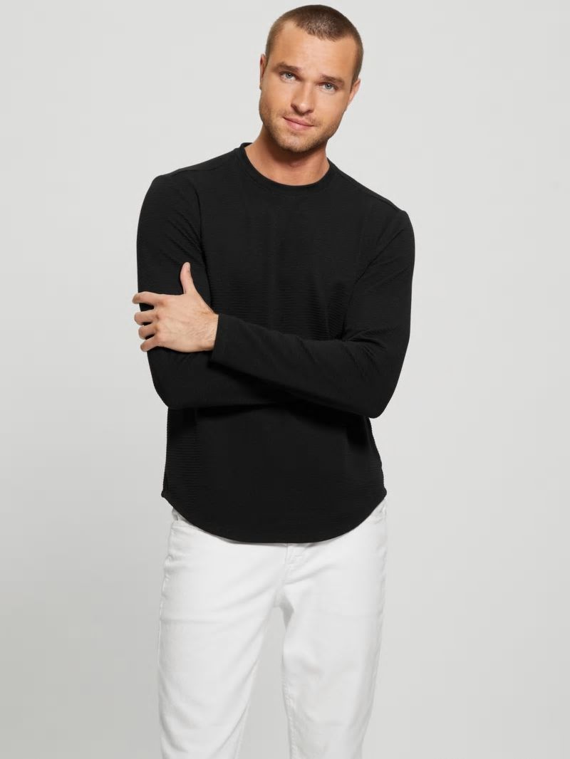 Guess Textured Long-sleeve Tee - Black