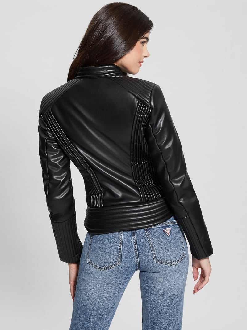 Guess Lea Faux-Leather Corset Jacket - Black