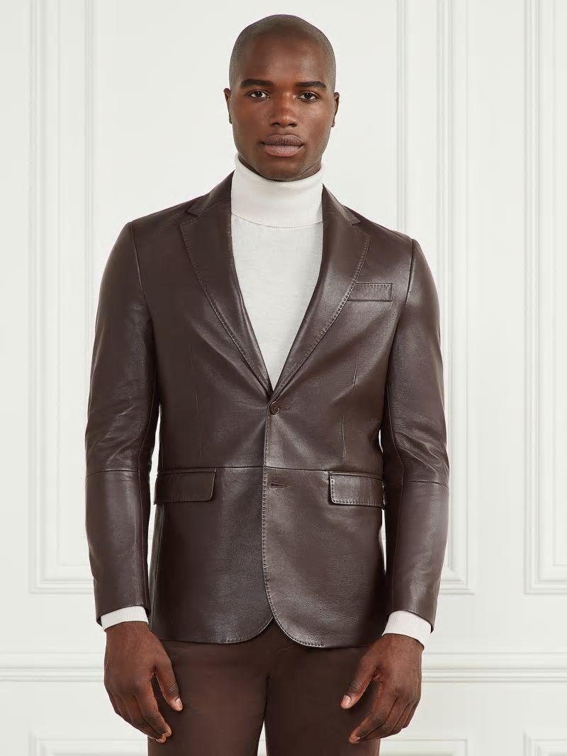 Guess Steve Notched Leather Blazer - Chocolate Brownie