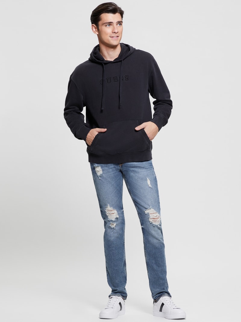 Guess Finch Terry Logo Hoodie - Jet Black Multi