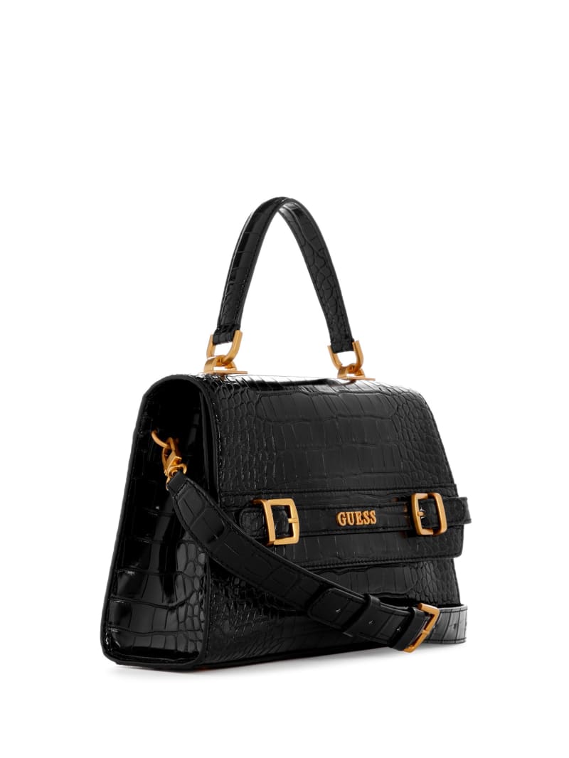 Guess Sestri Crocodile-Embossed Crossbody - Black