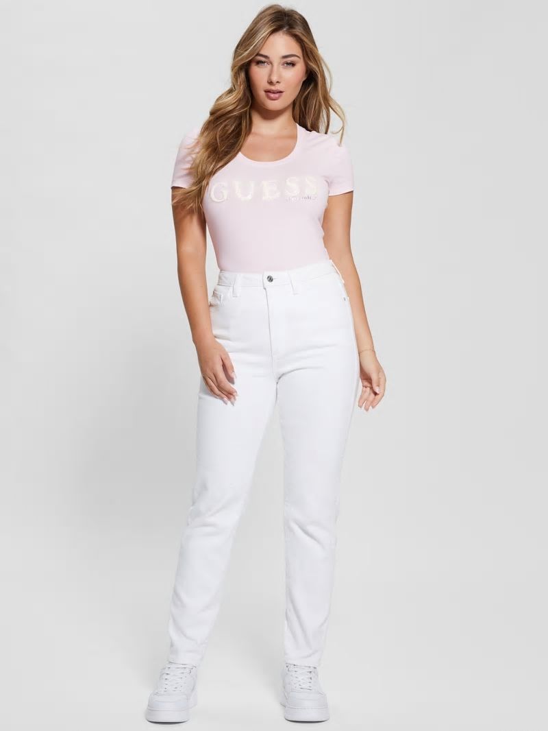 Guess Eco Rhinestone Logo Tee - Low Key Pink