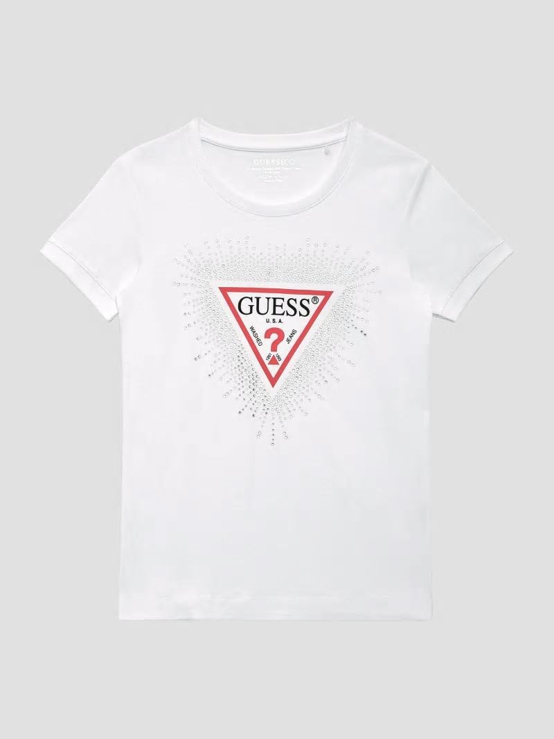 Guess Eco Signature Rhinestone Tee - Pure White