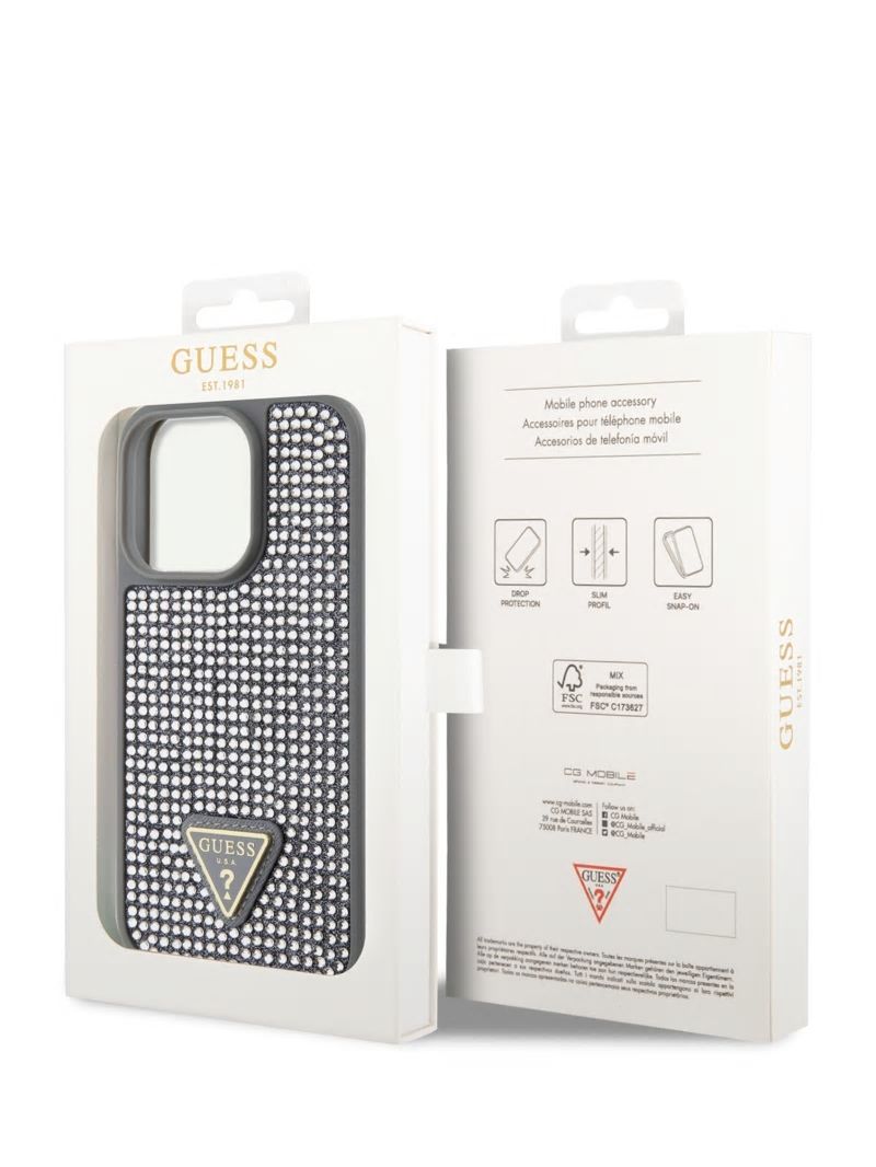 Guess Rhinestone iPhone 15 Pro Case - Silver