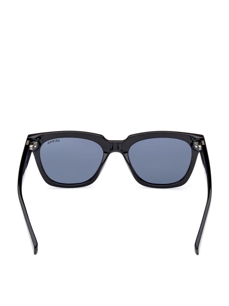 Guess GUESS Originals Square Logo Sunglasses - Shiny Black / Blue