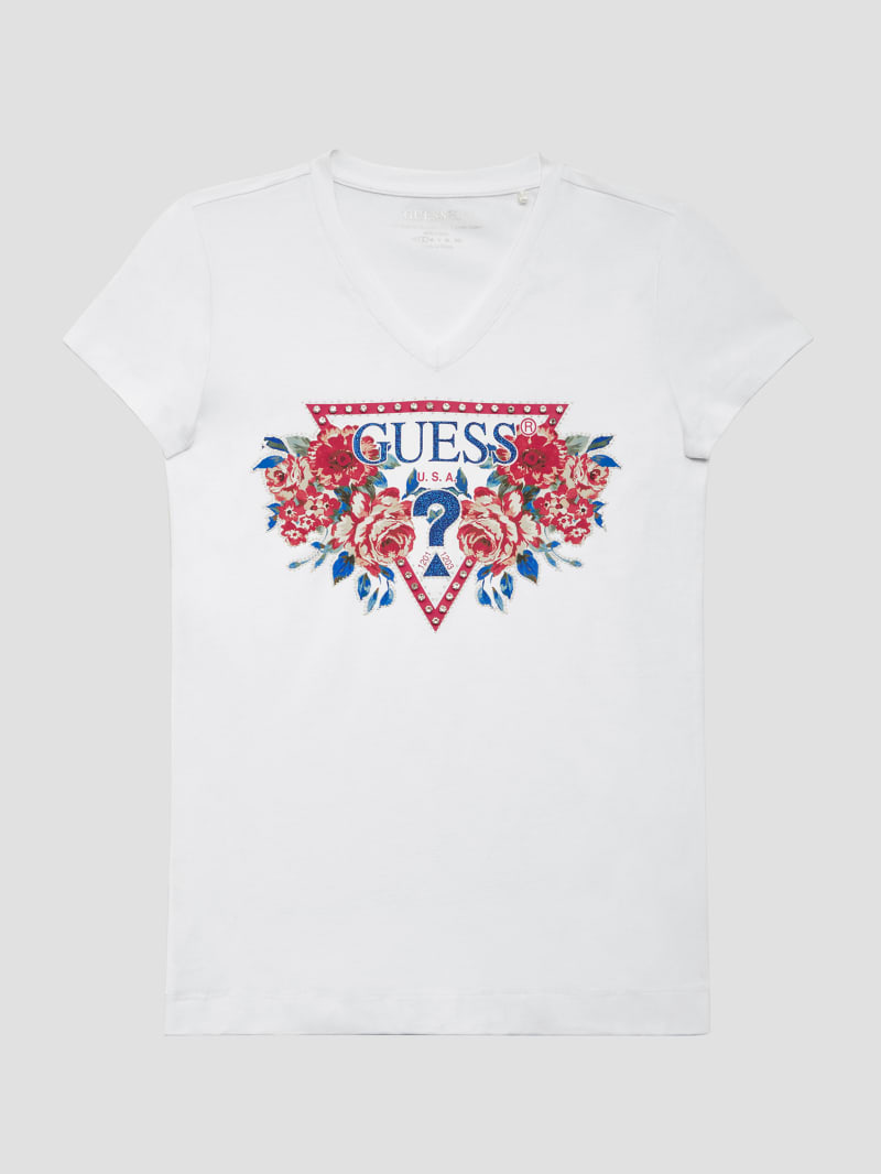 Guess Eco Floral Signature Triangle Tee - Pure White