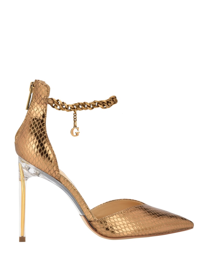 Guess Stefany G-Chain Ankle Strap Pumps - Bronze