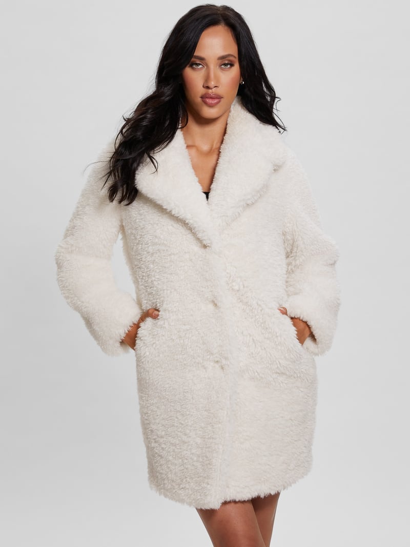 Guess Nives Faux-Fur Coat - Cream White