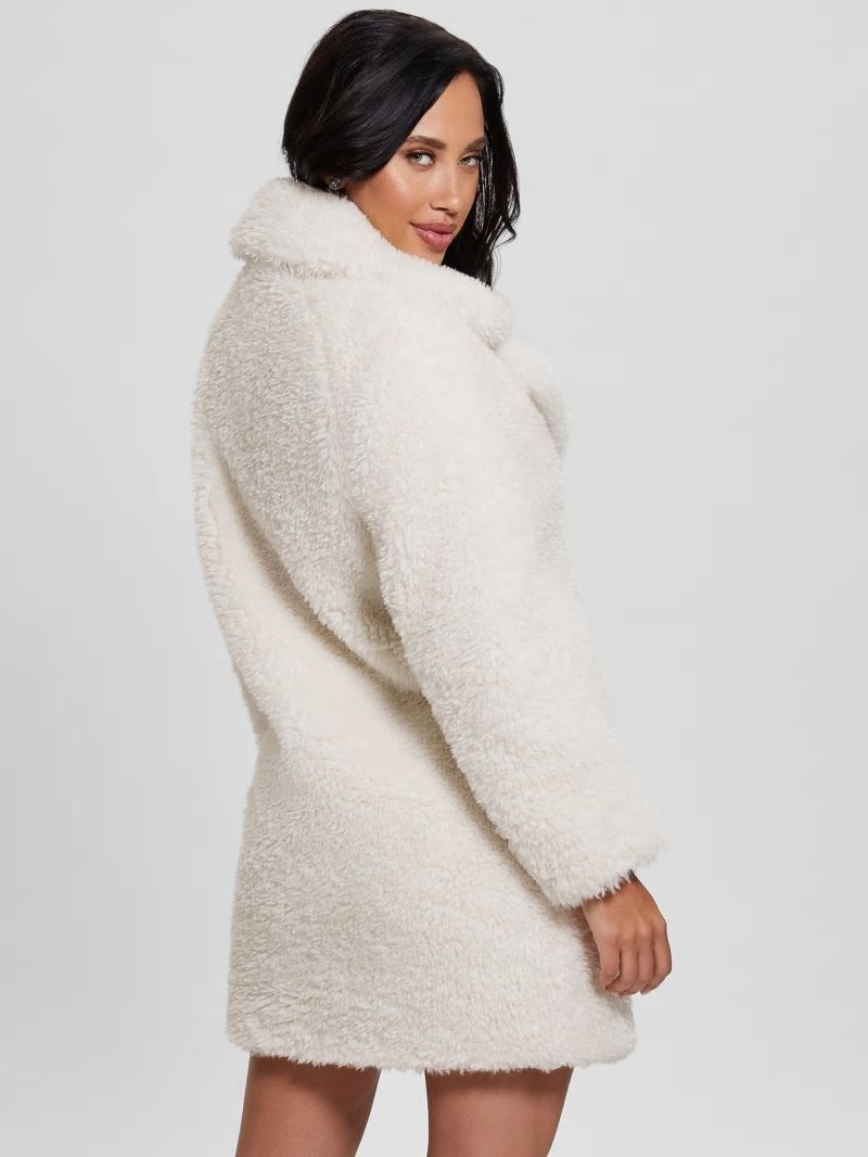 Guess Nives Faux-Fur Coat - Cream White