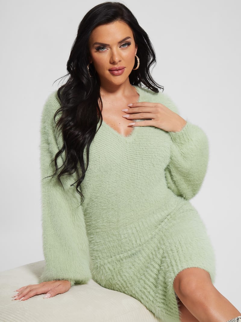 Guess Adeline Fuzzy Sweater Dress - Light Matcha