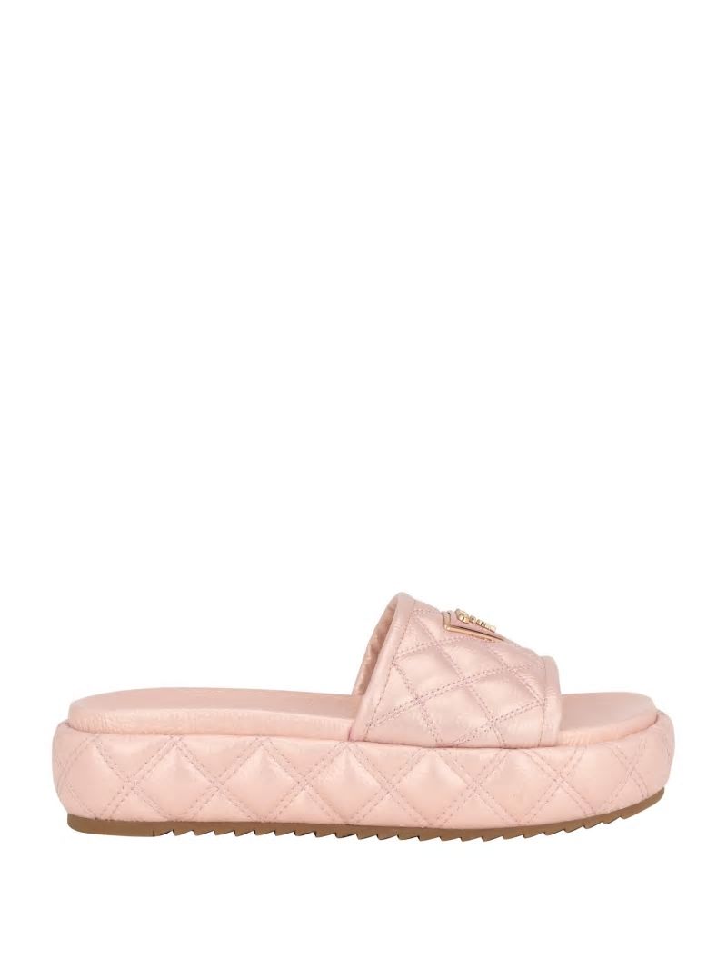 Guess Longo Quilted Flatform Slides - Light Pink 680