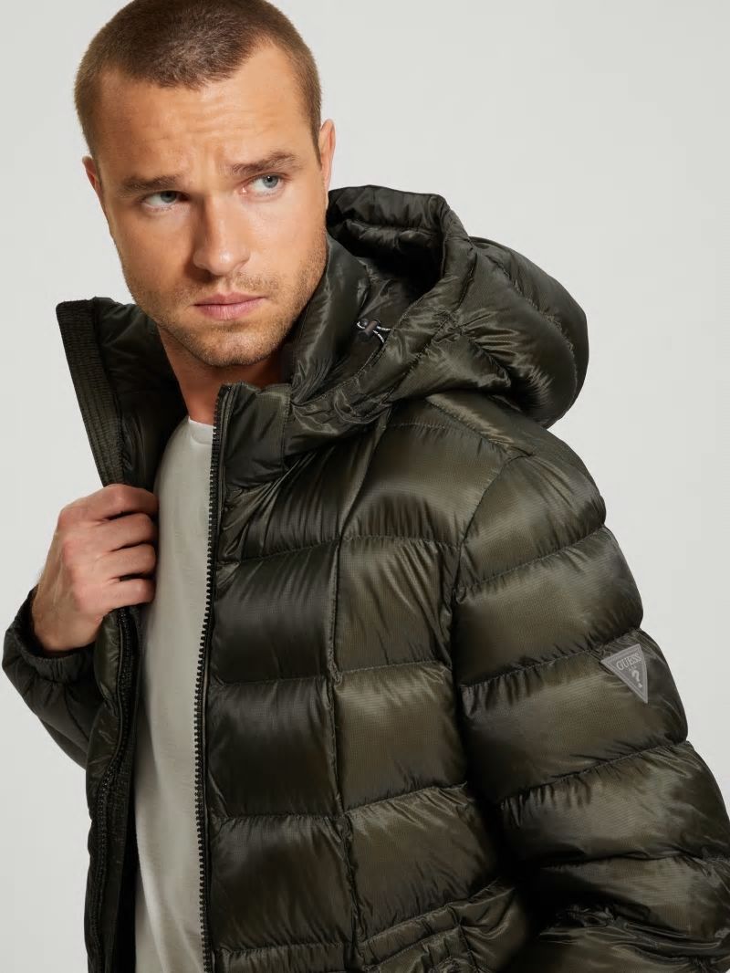 Guess Down Hooded Puffer Jacket - Dusty Sage