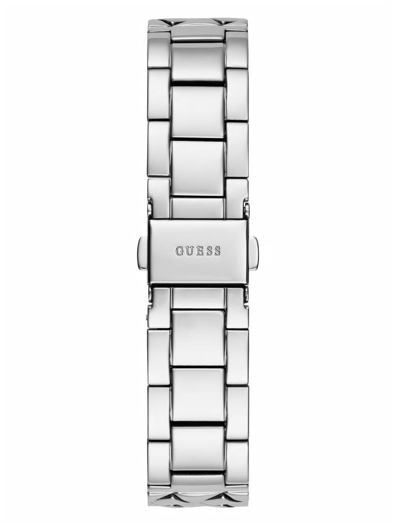 Guess Silver-Tone and Black Glitter Analog Watch - Silver