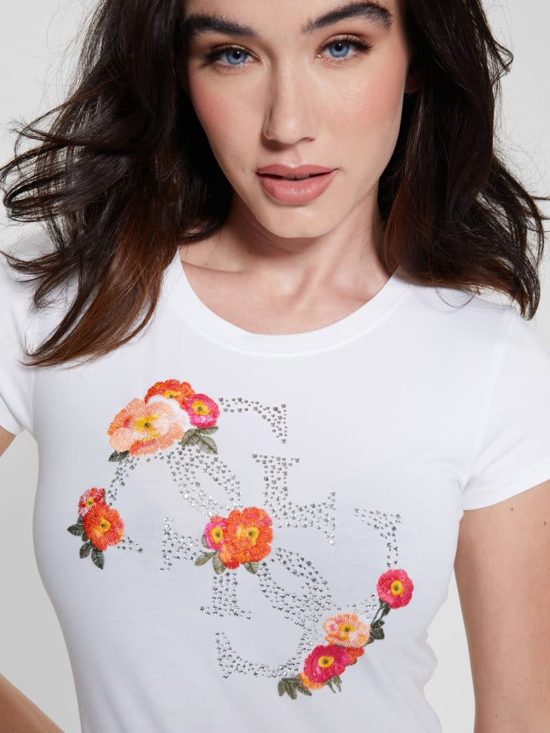 Guess Quattro G Floral Tee - Pure White